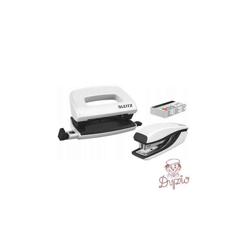 Zszywacz + dziurkacz LEITZ WOW mini 10 kartek biały metalik 55612001