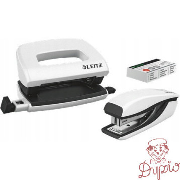 Zszywacz + dziurkacz LEITZ WOW mini 10 kartek biały metalik 55612001