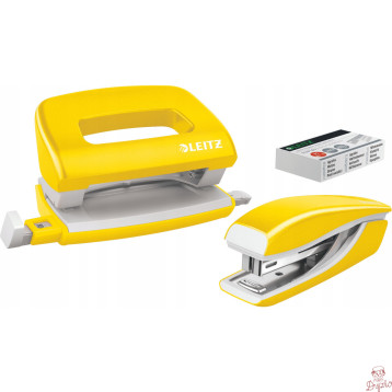Zszywacz + dziurkacz LEITZ WOW mini 10 kartek żółty metalik 55612016
