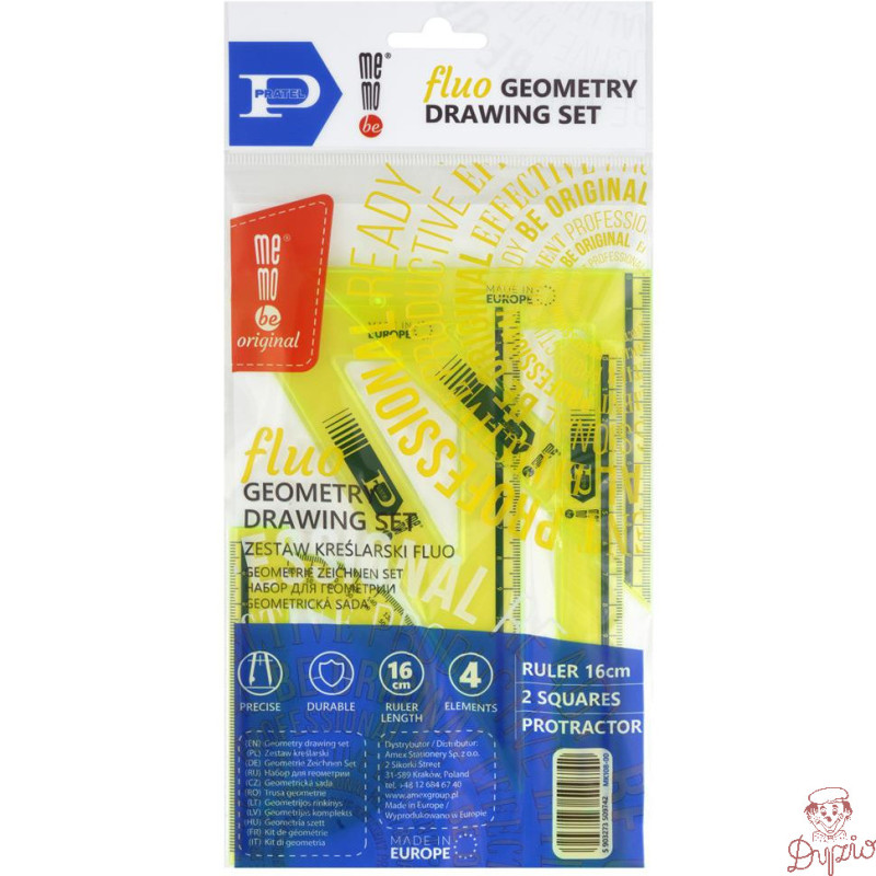 Zestaw kreślarski fluorescencyjny z linijką 16cm MemoBe MK108-00