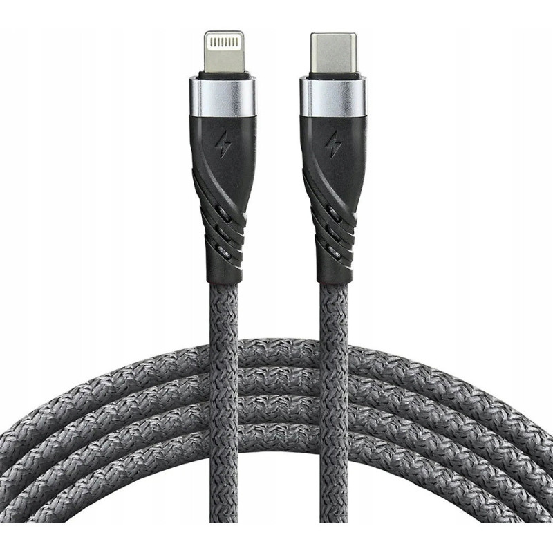 Kabel USB-C - Lightning 1m 20W pleciony szary EVERACTIVE (CBB-1CIG)