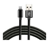 Kabel USB-A - Lightning 2m 2,4A pleciony czarny EVERACTIVE (CBB-2IB)