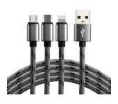 Kabel USB-A - USB-C/microUSB/Lightning 3w1 1,2m 2,4A pleciony czarny EVERACTIVE (CBB-1.2MCI)