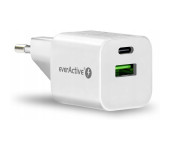 Ładowarka sieciowa 230V EVERACTIVE SC-390Q 1xUSB-C + 1xUSB 3A biała