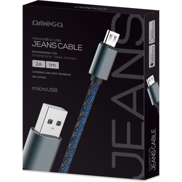 Kabel USB-A - microUSB 1m 2A pleciony niebieski OMEGA JEANS (44200) Kabel USB-A - microUSB 1m 2A pleciony niebieski OMEGA JEANS (44200)