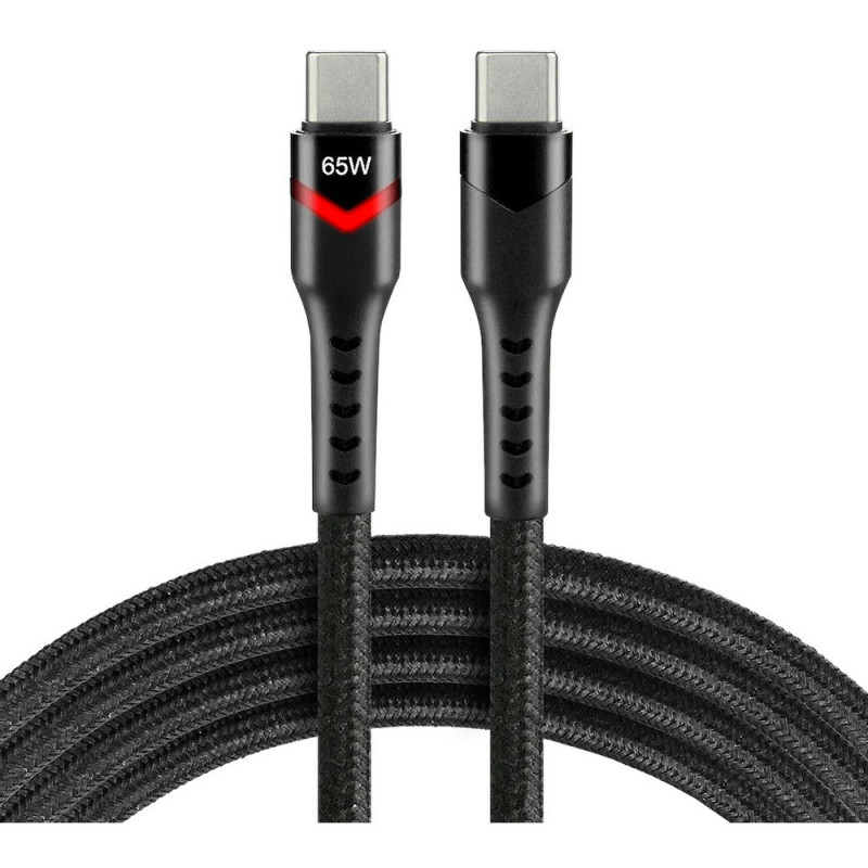 Kabel USB-C - USB-C 1m 3A 60W pleciony czarny wtyczka z led RGB EVERACTIVE (CBB-1PDR)