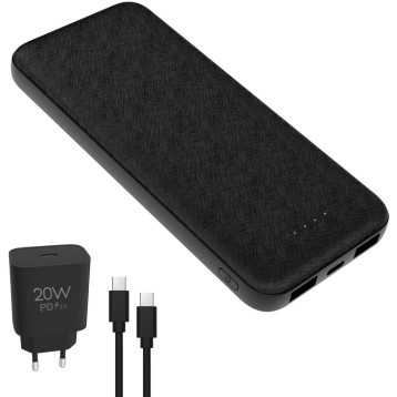 Powerbank 10000mAh + ładowarka sieciowa 230V USB-C 20W + kabel USB-C - USB-C 1m PLATINET czarny (45993)
