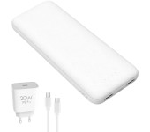 Powerbank 10000mAh + ładowarka sieciowa 230V USB-C 20W + kabel USB-C - USB-C 1m PLATINET biały (45998)