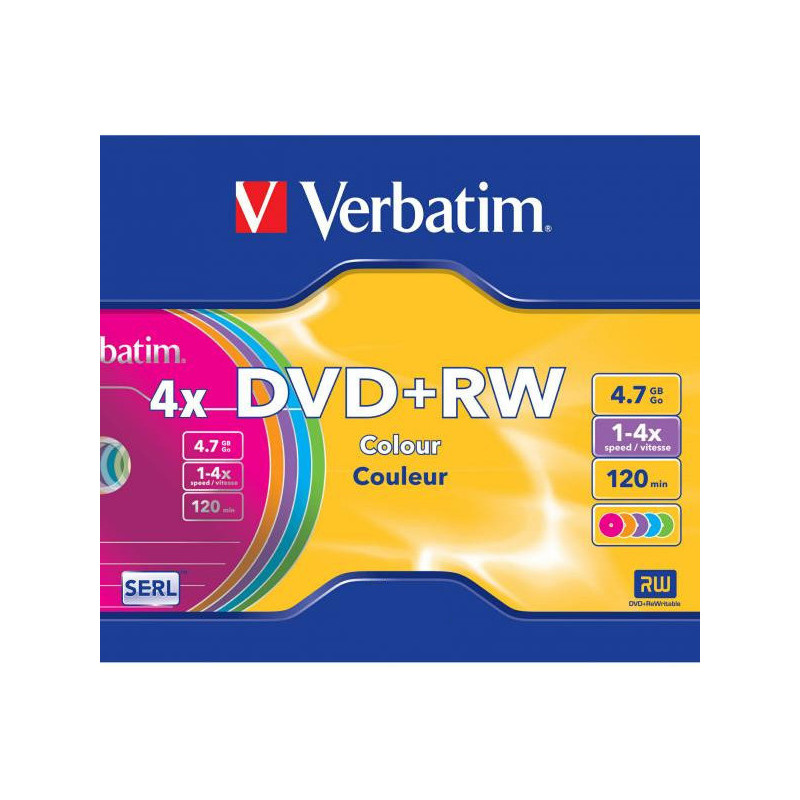 Płyta DVD+RW 4,7GB VERBATIM slim color 4x 43297