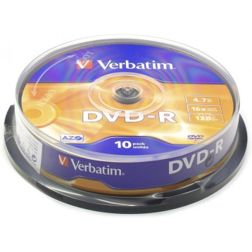 Płyta DVD-R 4,7GB VERBATIM cake (10szt) 16x Matt Silver 43523 Płyta DVD-R 4,7GB VERBATIM cake (10szt) 16x Matt Silver 43523