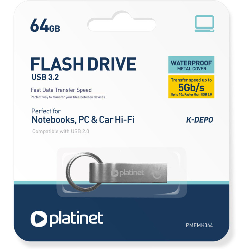 Pamięć USB-A 64GB PLATINET K-DEPO USB 3.2 metalowy wodoodporny (45783)