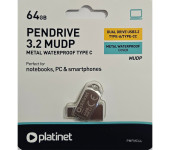 Pamięć USB-A/USB-C 64GB PLATINET MUDP USB 3.2 metalowy wodoodporny (45971)