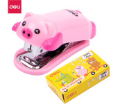 Zszywacz do 15 kartek zszywki 10 świnka różowy E0452 PINK DELI