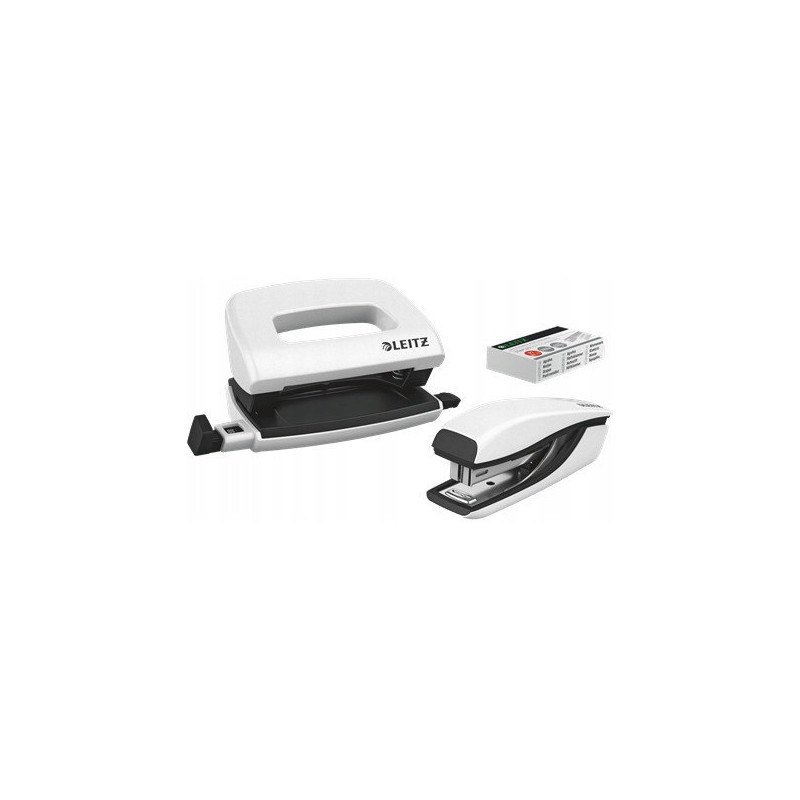 Zszywacz + dziurkacz LEITZ WOW mini 10 kartek biały metalik 55612001