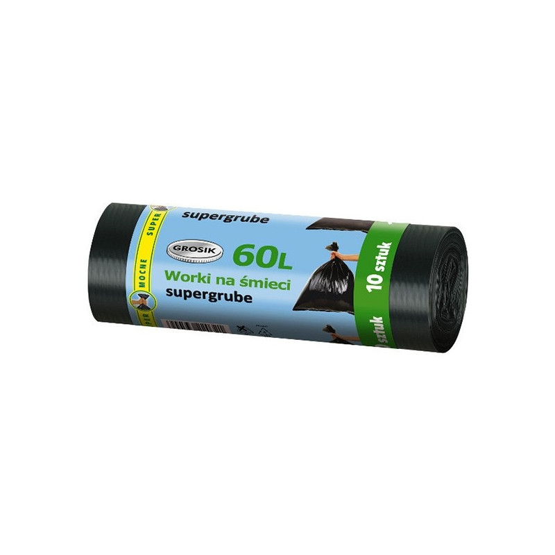 Worki 60l mocne'10 GROSIK czarne  (1 rolka)