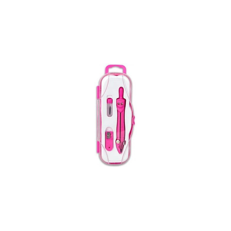 Cyrkiel szkolny z grafitem 2mm ( grafity +temperówka) PC-101 różowy w etui TT7631 PENMATE
