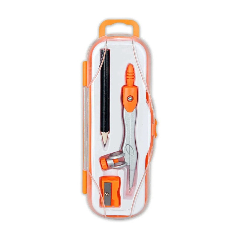 Cyrkiel szkolny z ołówkiem + temperówka w etui PC-102 pomarańczowy TT7636 PENMATE