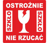 Etykieta ostrzegawcza OSTROŻNIE SZKŁO NIE RZUCAĆ 55x55mm papierowa na roli (1000szt) BULK