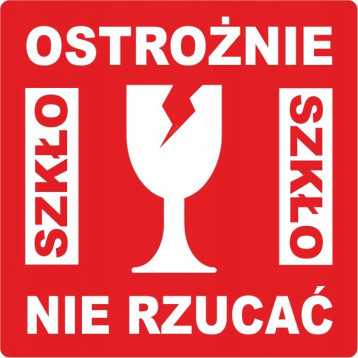 Etykieta ostrzegawcza OSTROŻNIE SZKŁO NIE RZUCAĆ 55x55mm papierowa na roli (1000szt) BULK