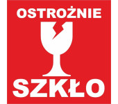 Etykieta ostrzegawcza OSTROŻNIE SZKŁO 77x77mm papierowa na roli (1000szt) BULK