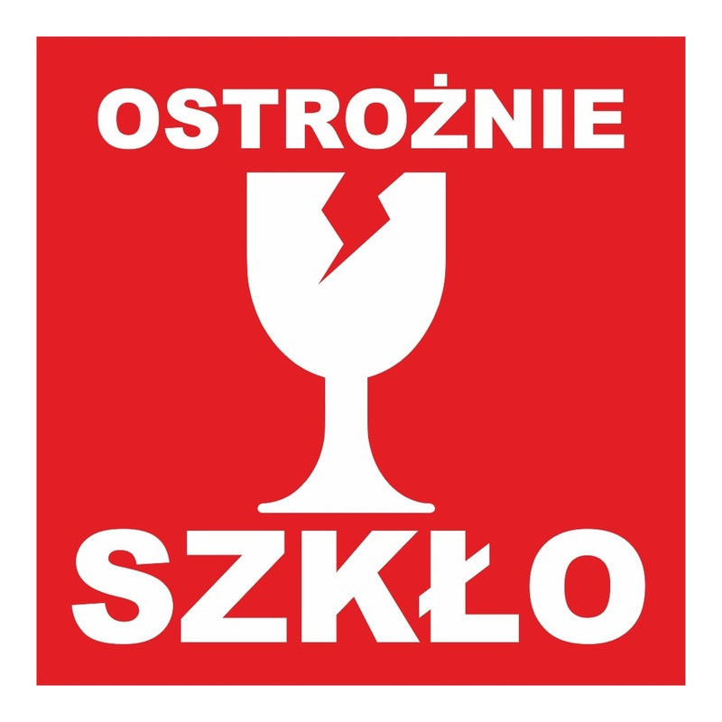 Etykieta ostrzegawcza OSTROŻNIE SZKŁO 77x77mm papierowa na roli (1000szt) BULK