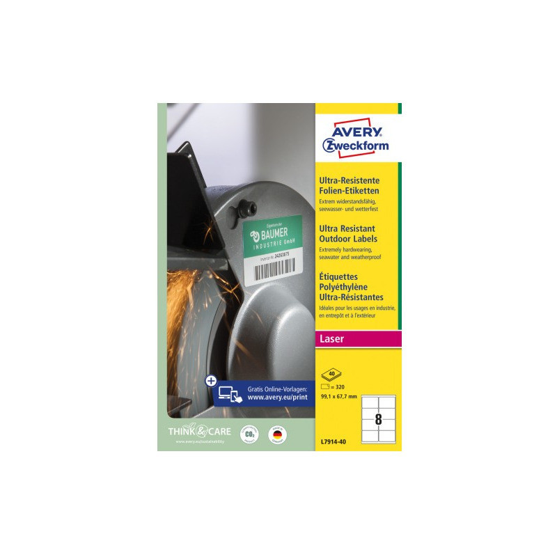 Etykiety foliowe Ultra Resistant 99,1x67,7mm (40arkuszy||320etykiet) L7914-40 AVERY ZWECKFORM