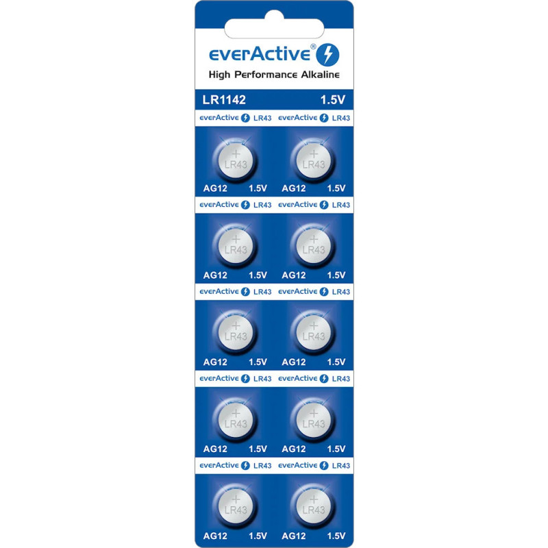 Bateria EVERACTIVE AG12/LR1142/SR43/LR43 1,5V alkaliczna blister (10szt) Bateria EVERACTIVE AG12/LR1142/SR43/LR43 1,5V alkaliczna blister (10szt)