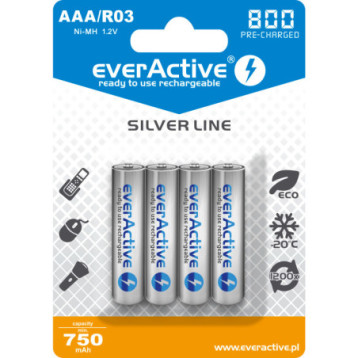 Akumulatorek Ni-MH EVERACTIVE Silver Line AAA/HR03 750mAh blister (4szt) Akumulatorek Ni-MH EVERACTIVE Silver Line AAA/HR03 750mAh blister (4szt)