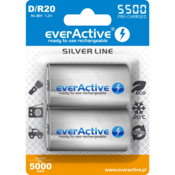 Akumulatorek Ni-MH EVERACTIVE Silver Line D/HR20 5000mAh blister (2szt) Akumulatorek Ni-MH EVERACTIVE Silver Line D/HR20 5000mAh blister (2szt)