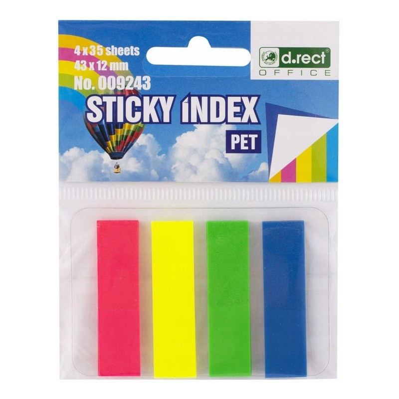 Zakładki indeksujące PET 43x12mm 35szt. 4 kolory neonowe ECO D.RECT 009243