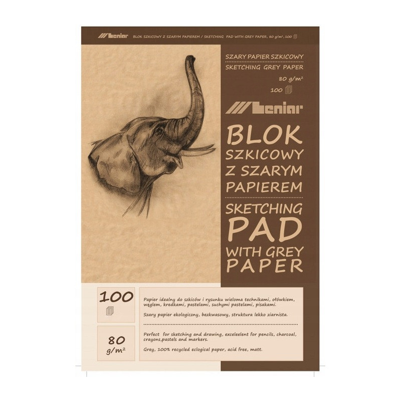 Blok szkicownik A3 100k 80g papier szary 90854 LENIAR