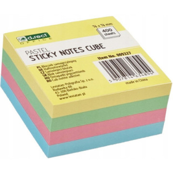 Bloczek samoprzylepny 75x75mm 400k pastelowy 009327 D.RECT