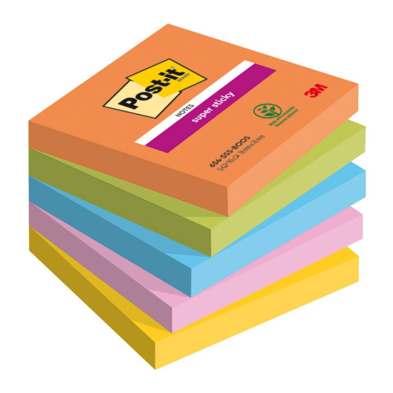 Bloczek samoprzylepny 76x76mm 90k mix kolorów (5szt) POST-IT Super Sticky BOOST