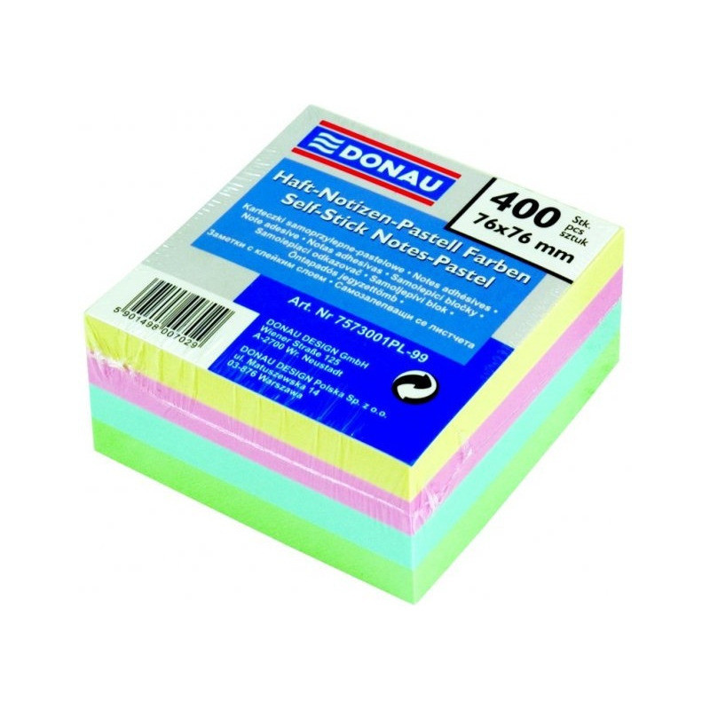 Bloczek samoprzylepny 76x76mm 400k pastelowy DONAU 7573001PL-99