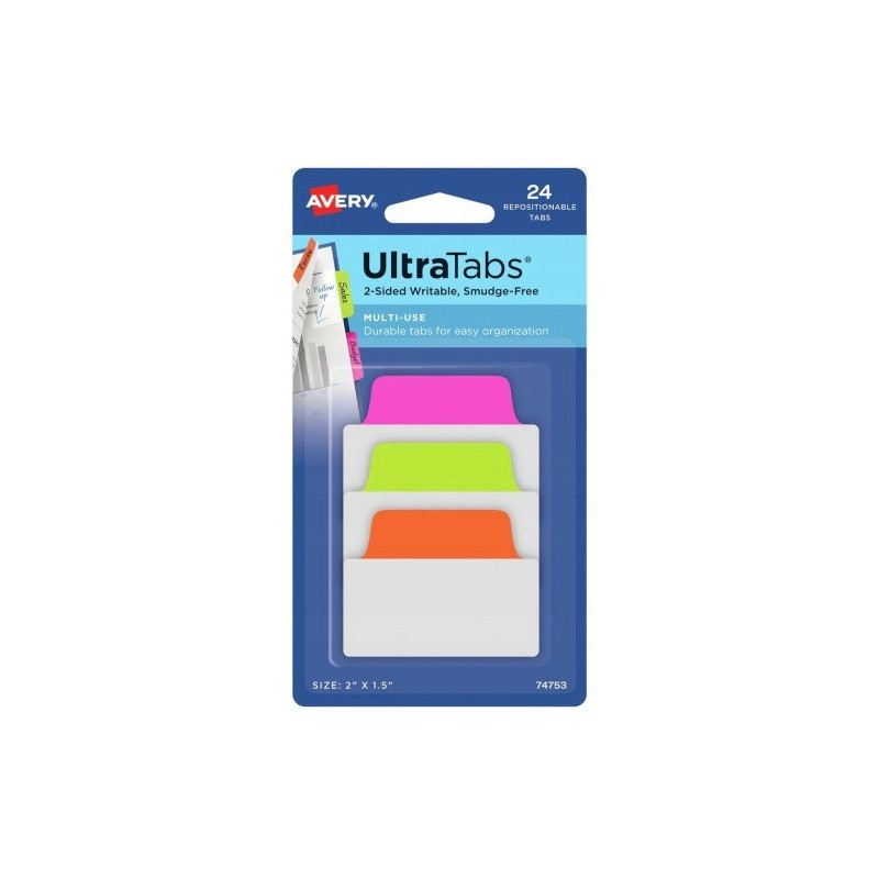 Zakładki indeksujące samoprzylepne 50,8x38,1mm przezroczyste z neonową zakładką Ultra Tabs 74753 AVERY ZWECKFORM