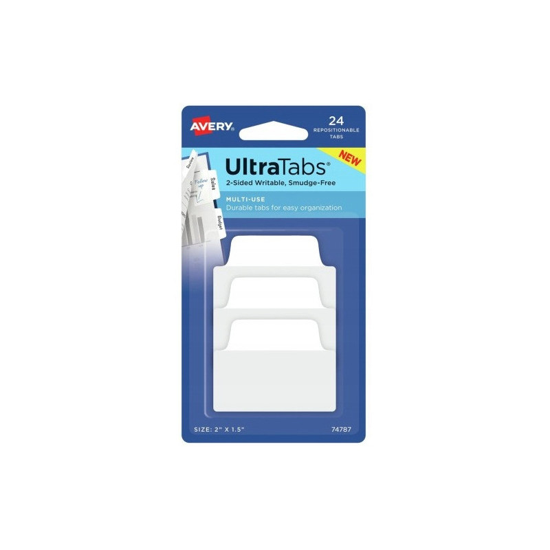 Zakładki indeksujące samoprzylepne 50,8x38,1mm przezroczyste z białą zakładką Ultra Tabs 74787 AVERY ZWECKFORM