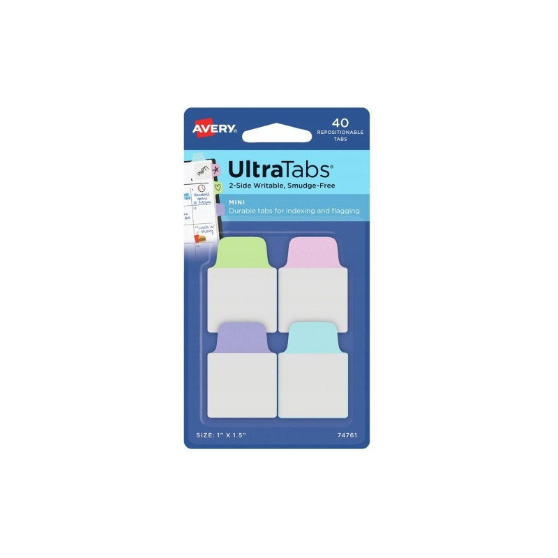 Zakładki indeksujące samoprzylepne 25,4x38,1mm przezroczyste z pastelową zakładką Ultra Tabs 74761 AVERY ZWECKFORM