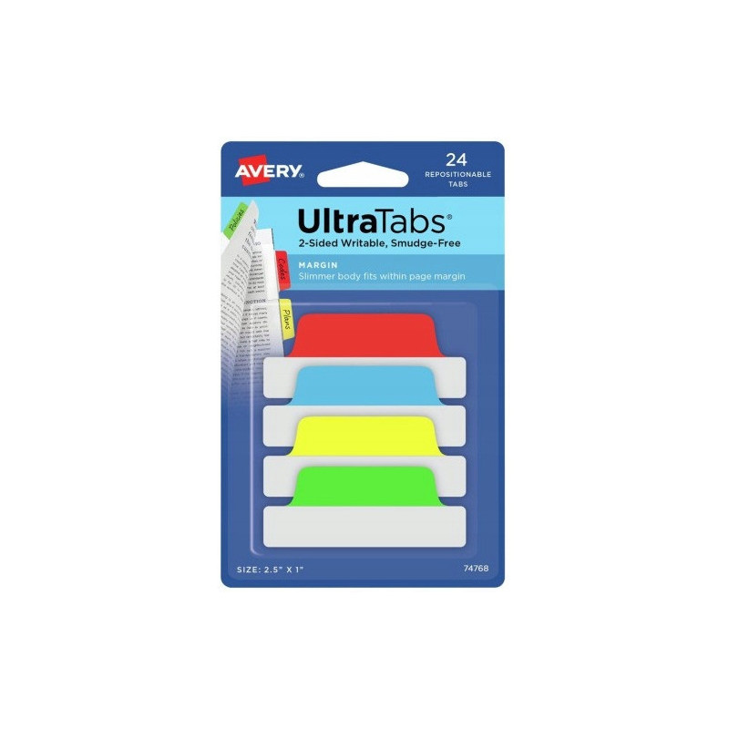 Zakładki indeksujące samoprzylepne 63,5x25,4mm przezroczyste z kolorową zakładką Ultra Tabs 74768 AVERY ZWECKFORM