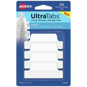 Zakładki indeksujące samoprzylepne 63,5x25,4mm przezroczyste z białą zakładką Ultra Tabs 74789 AVERY ZWECKFORM Zakładki indeksujące samoprzylepne 63,5x25,4mm przezroczyste z białą zakładką Ultra Tabs 74789 AVERY ZWECKFORM