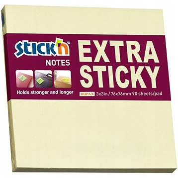 Notes samoprzylepny EXTRA STICKY 76x76 żółty pastel 90k STICK`N 21660