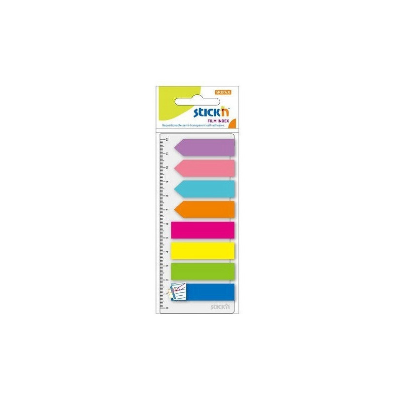 Zakładki indeksujące neon 8x25szt(Paski+Strzałki)+linijka 21346 STICK`N