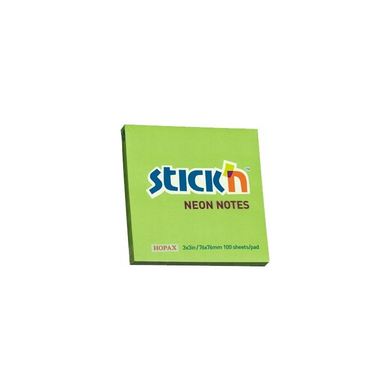 Bloczek STICKN 76x76mm zielony neonowy 100k 21167 STICKN
