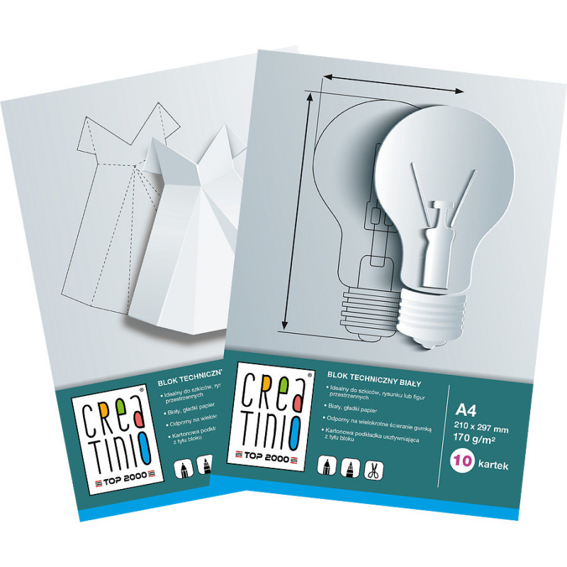 Blok rysunkowy szkolny A3 kolorowy 10 kartek 80g CREATINIO 400176666 TOP 2000