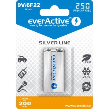 Akumulatorek EVERACTIVE Silver Line 9V/HR22/6F22 250mAh Akumulatorek EVERACTIVE Silver Line 9V/HR22/6F22 250mAh