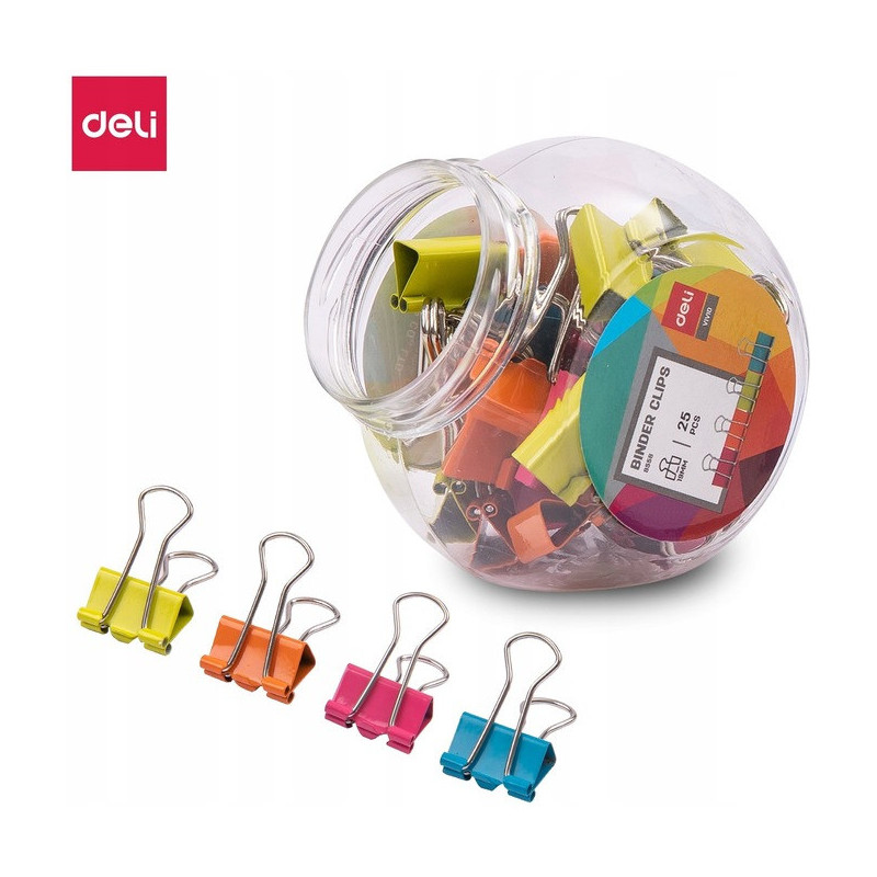 Klips do akt 19mm mix kolorów 25szt E8558 DELI