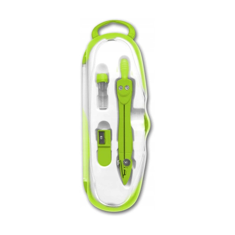 Cyrkiel szkolny z grafitem 2mm ( grafity +temperówka) PC-101 zielony w etui TT7634 PENMATE