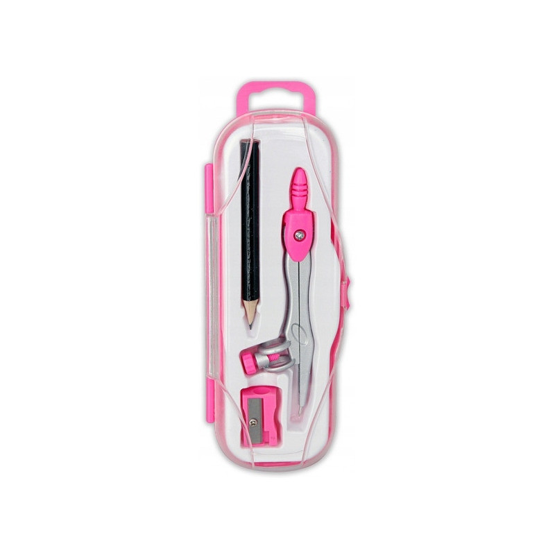 Cyrkiel szkolny z ołówkiem + temperówka w etui PC-102 różowy TT7635 PENMATE