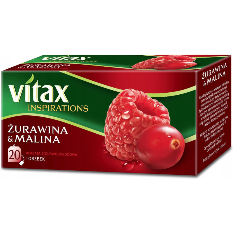 Herbata VITAX INSPIRATIONS (20 torebek 2g) Żurawina i Malina zawieszka