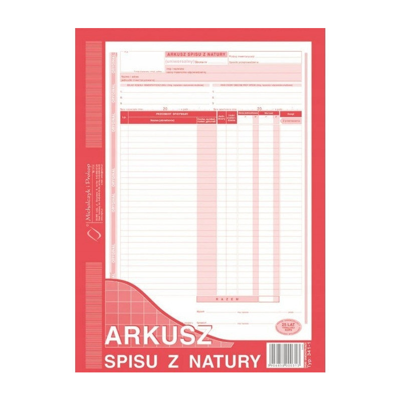 341-1 Arkusz spisu z natury A4 48k. pion Michalczyk i Prokop