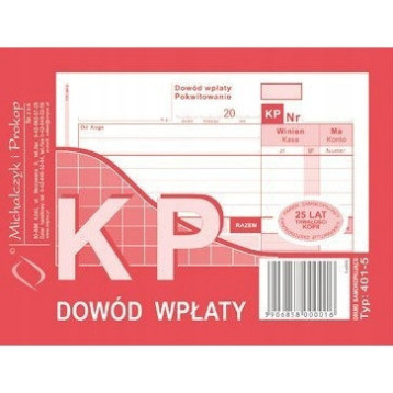 401-5 KP Dowód Wpłaty A6 80 kartek MICHALCZYK I PROKOP (kasa przyjmie) 401-5 KP Dowód Wpłaty A6 80 kartek MICHALCZYK I PROKOP (kasa przyjmie)